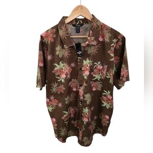 NWT Billabong Men's Hawaii 50 Floral Short Sleeve Shirt Brown Pink Size Large